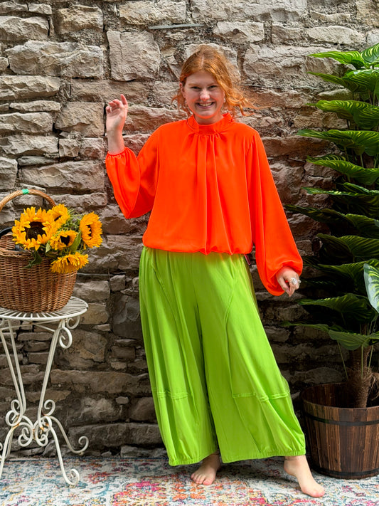 Bright orange bubble hem blouse in one size fits 8-16