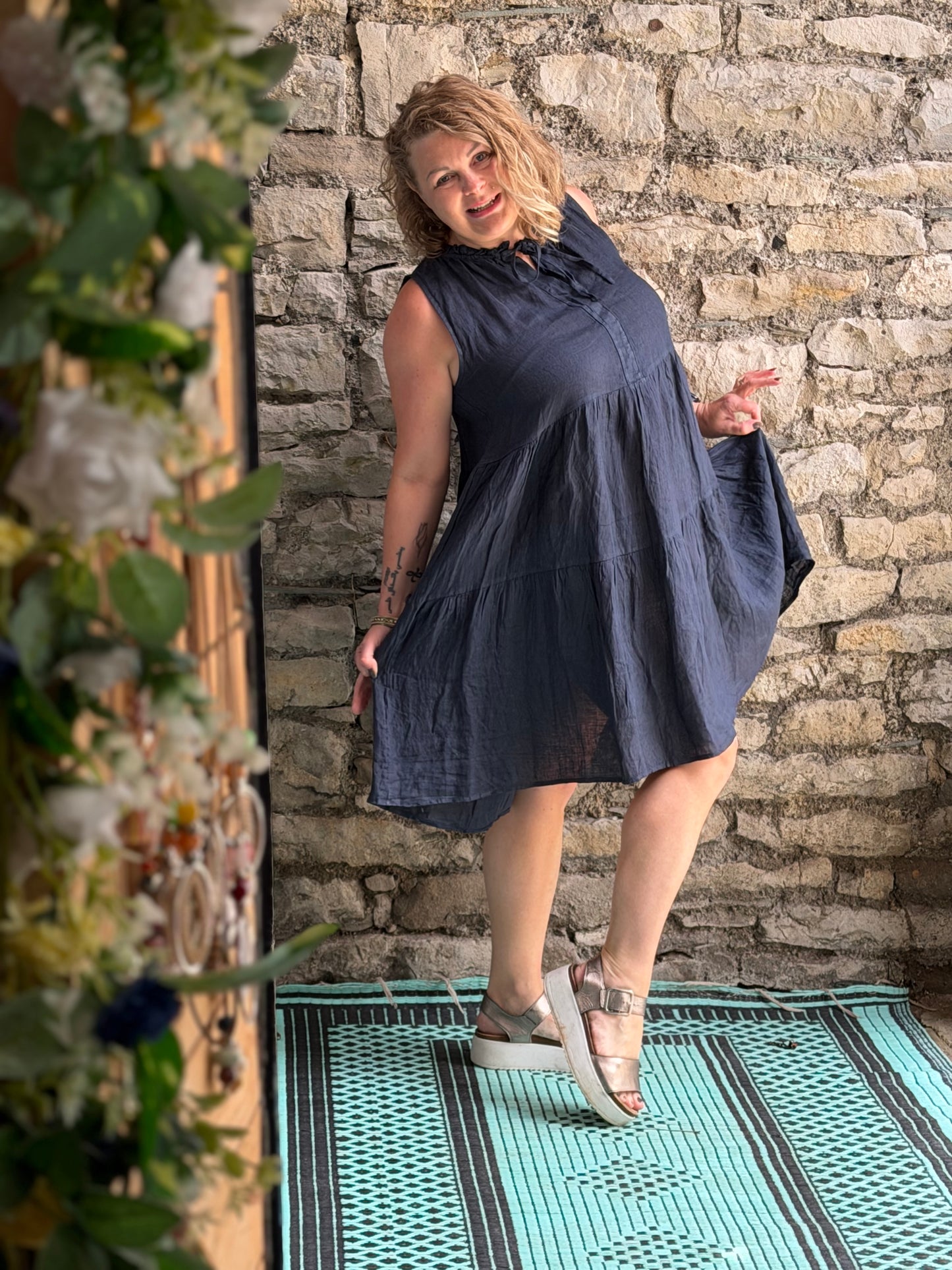 Pure Linen Super Cute Tiered Dress One Size Will Fit from Size 8-16