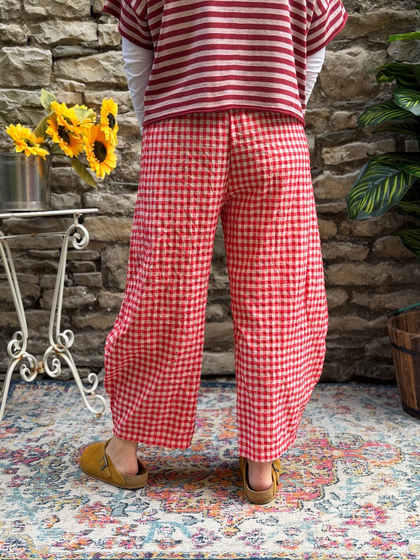 Tama Gingham Barrel Trousers In Tomato RED/White One Size Fits Size 8-18