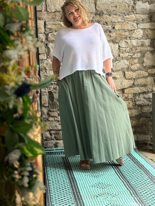 Full Length Cotton Cargo Style Skirt One Size Fits Sizes 10-20