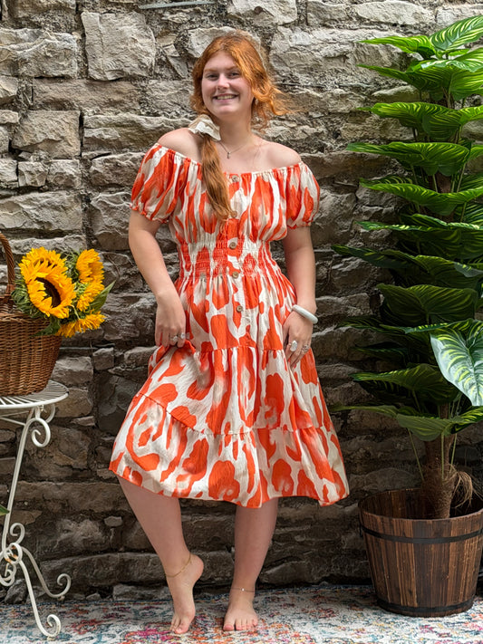 Stunning Printed Atta Dress In MIDI Length Fits Size 8-20 in orange
