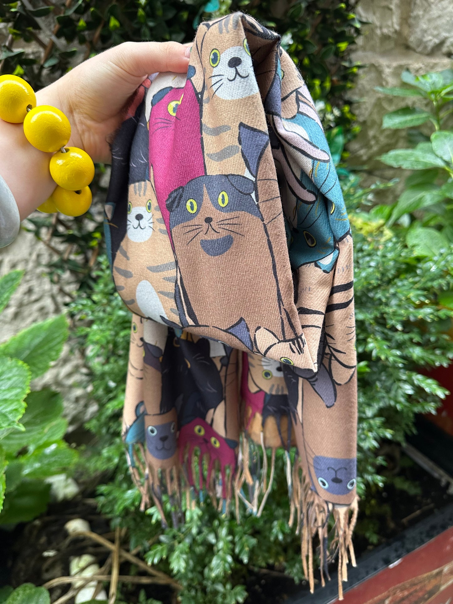 Mix Colours Cat Print Scarf In brown