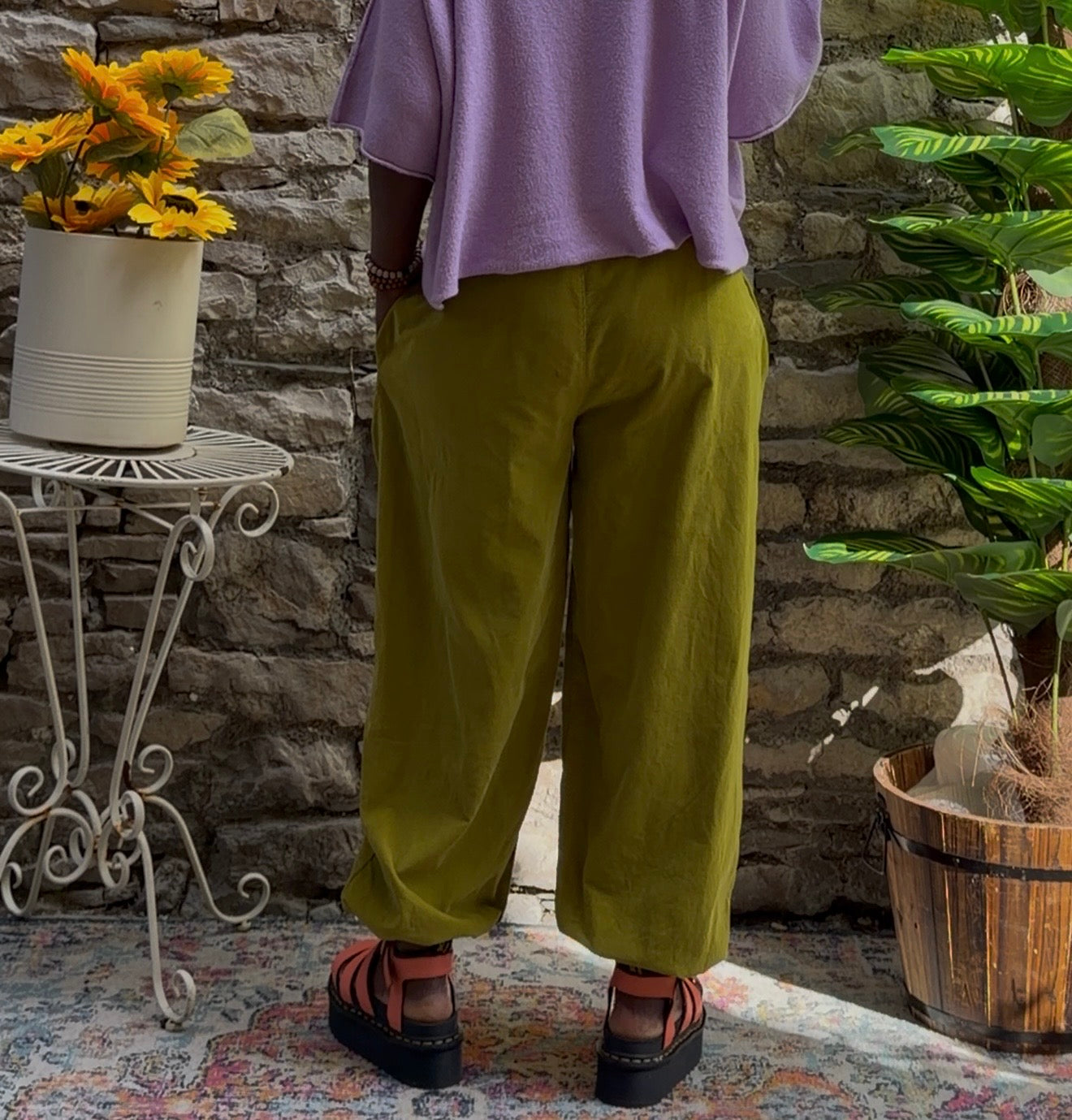 Avocado Green Cuff Hem Cord Amoki Trousers Fit Size 8-18