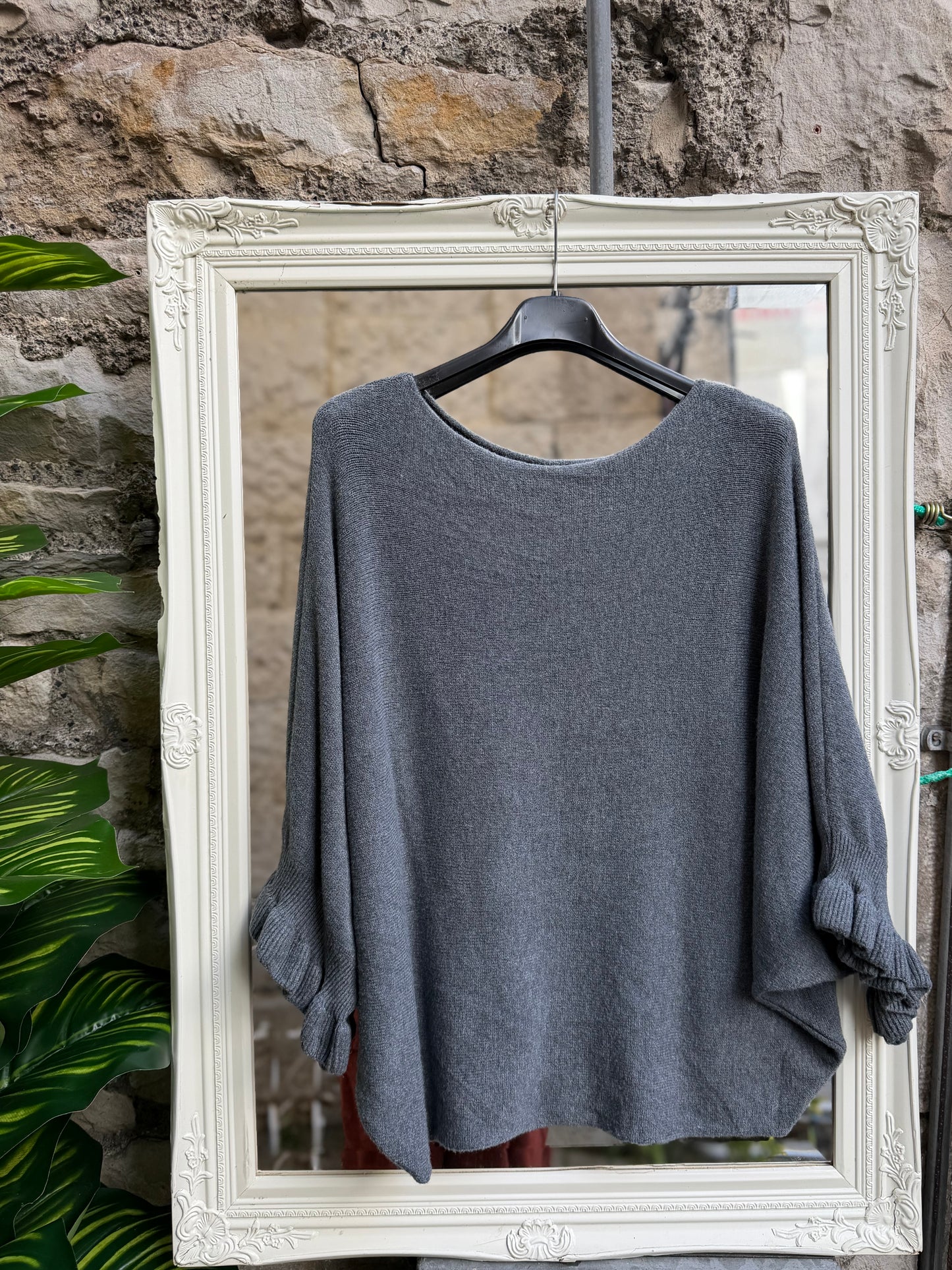 Stunning Grey Ajou knitted Bateau Neckline Short Sleeve Jumper Size 8-18