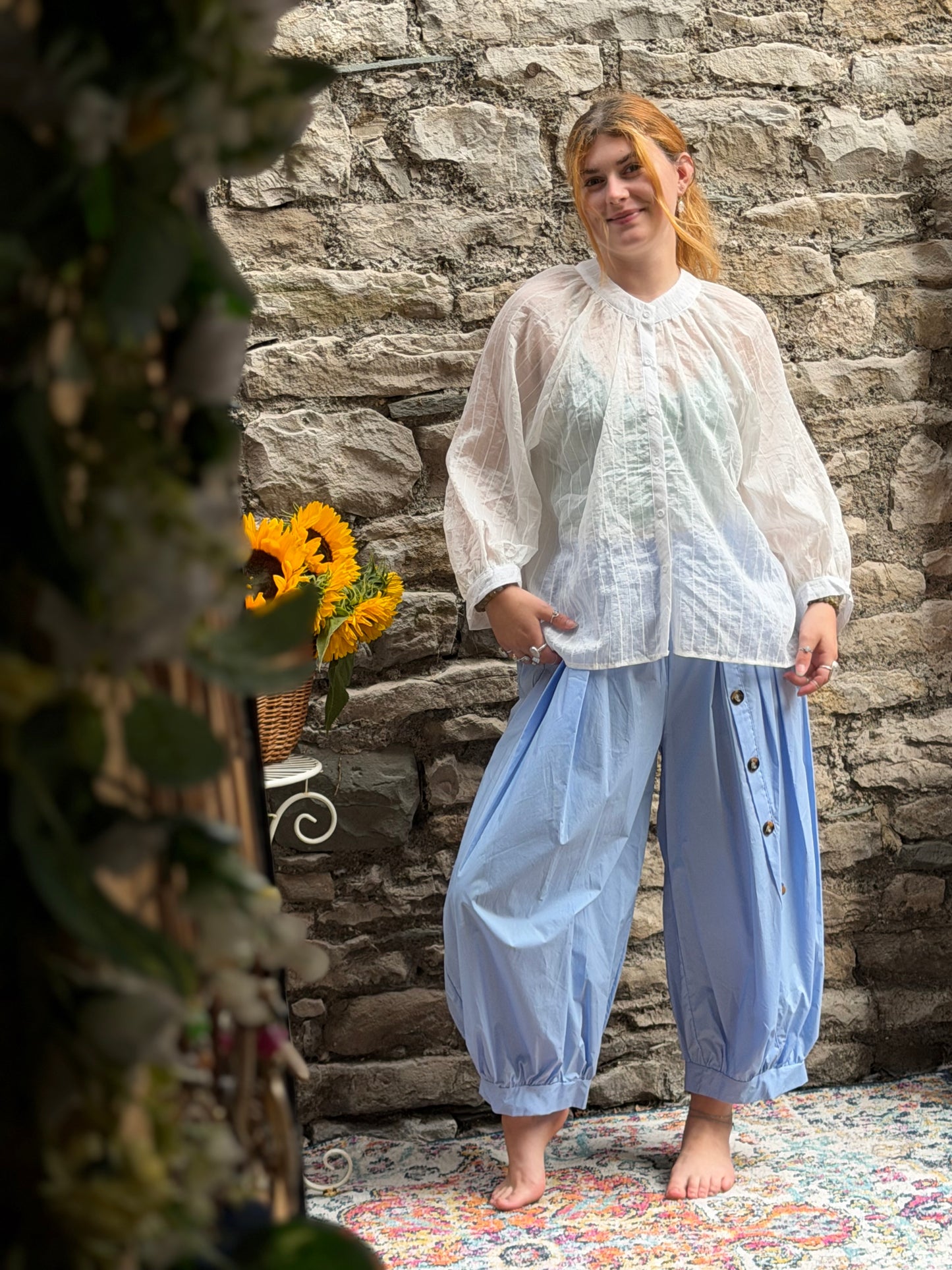 Soft drape blouse in one size fits 8-18 in white with sparkling sheen