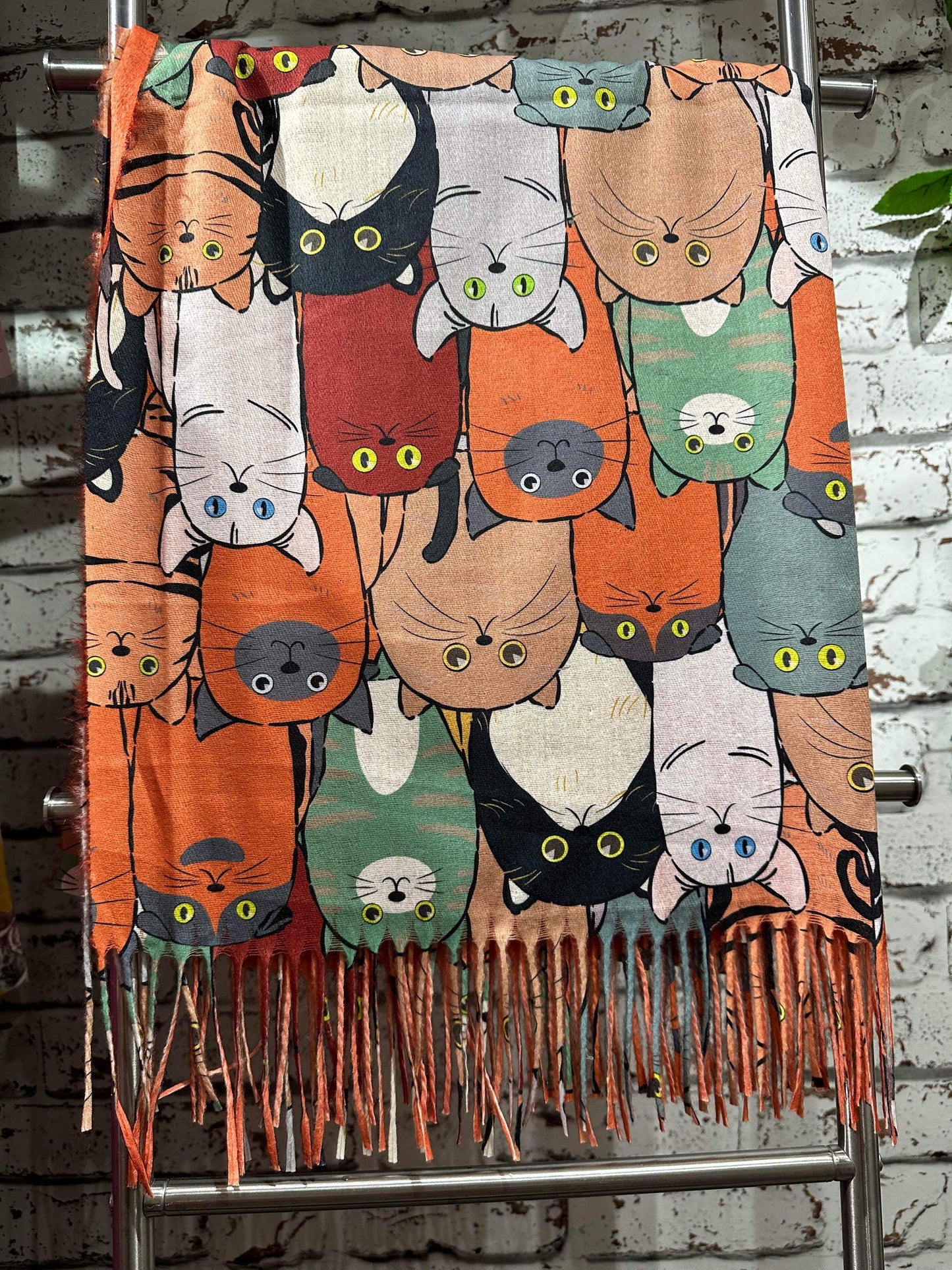 Orange Mix Colours Cat Print Scarf