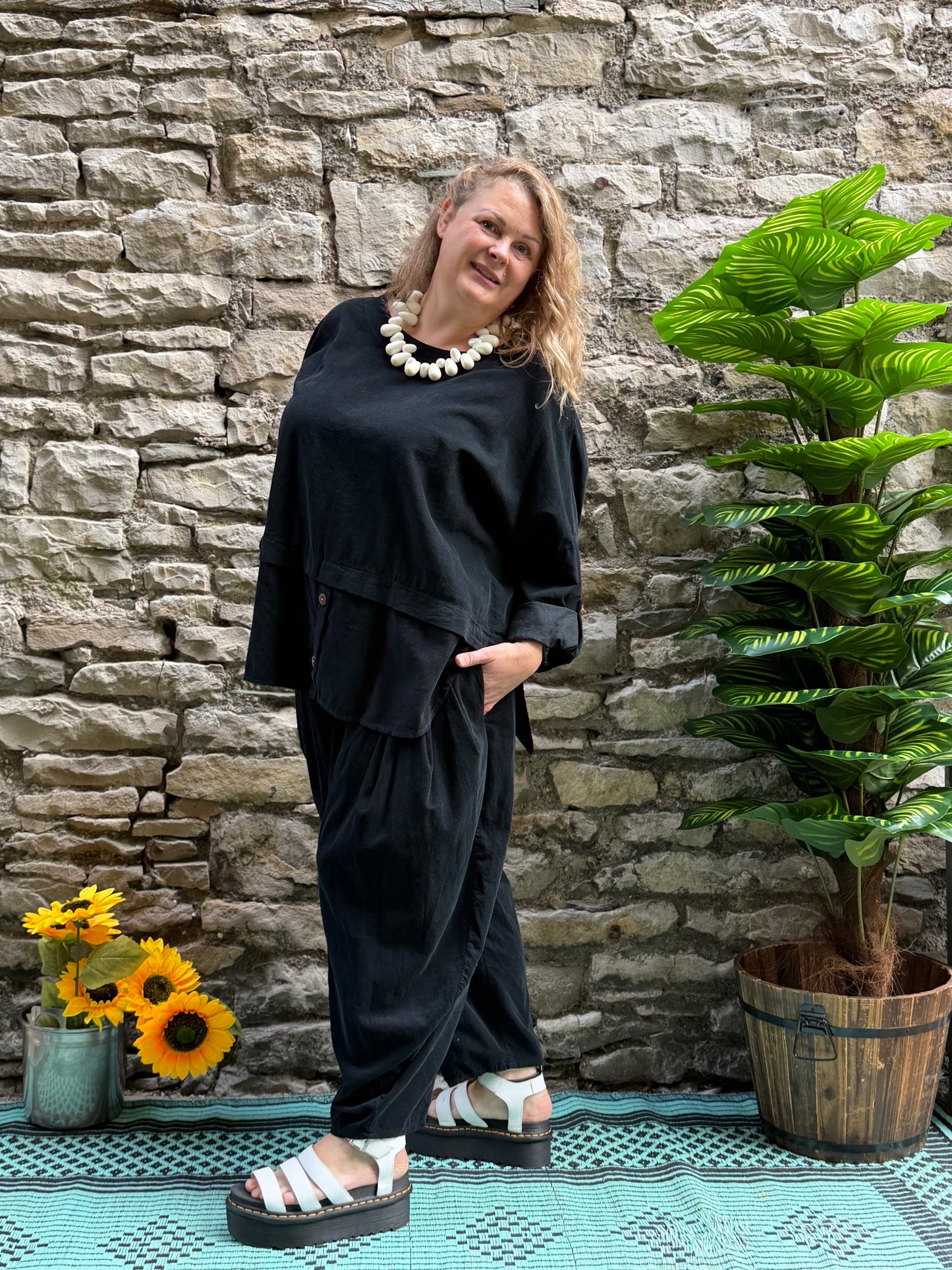 Cord Yeba Set Trousers and Top In  Fits Size 12-26 In Black
