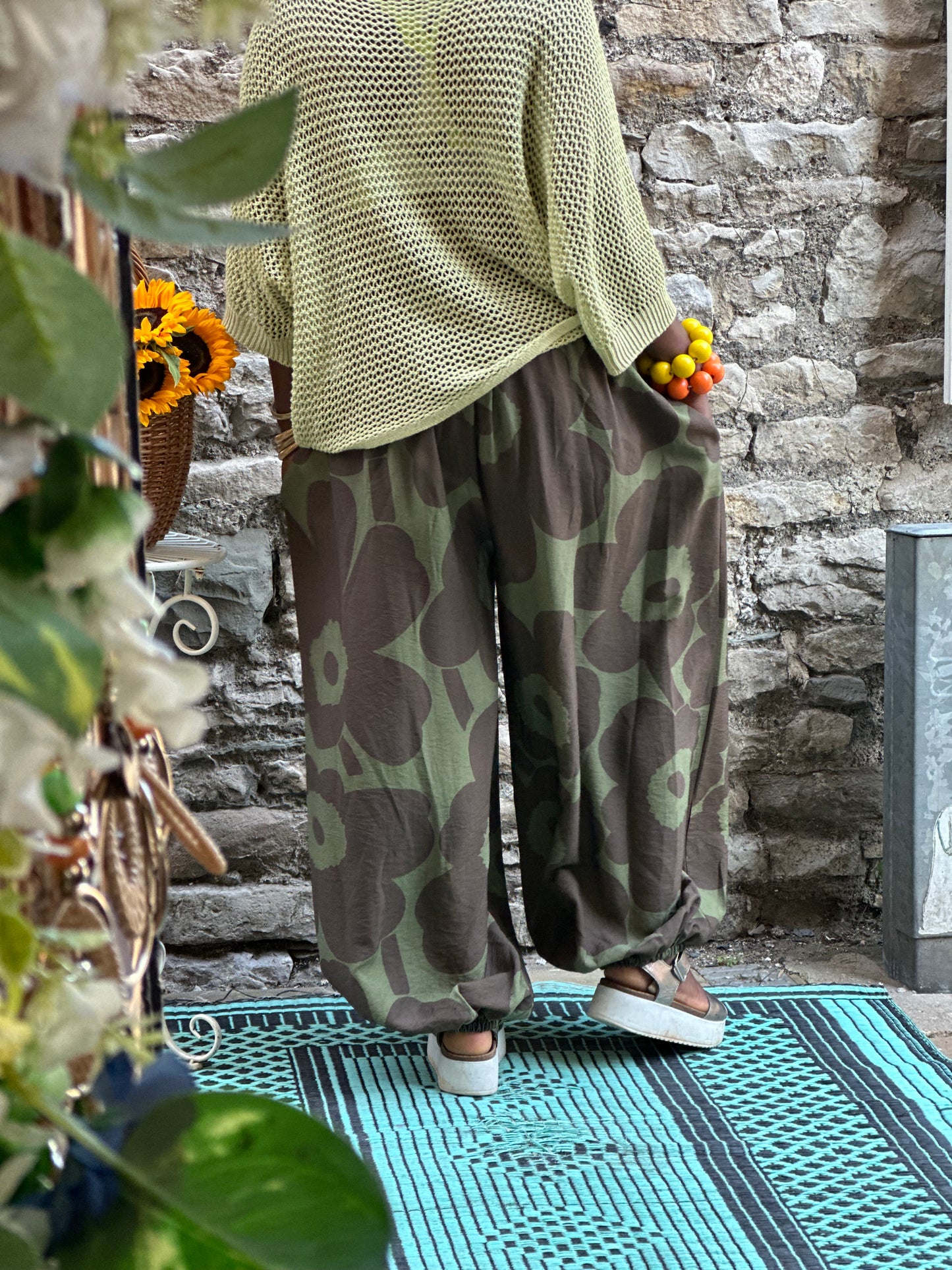 Ama Plus Size Aladdin Trousers Fits Size 12-24 in green print