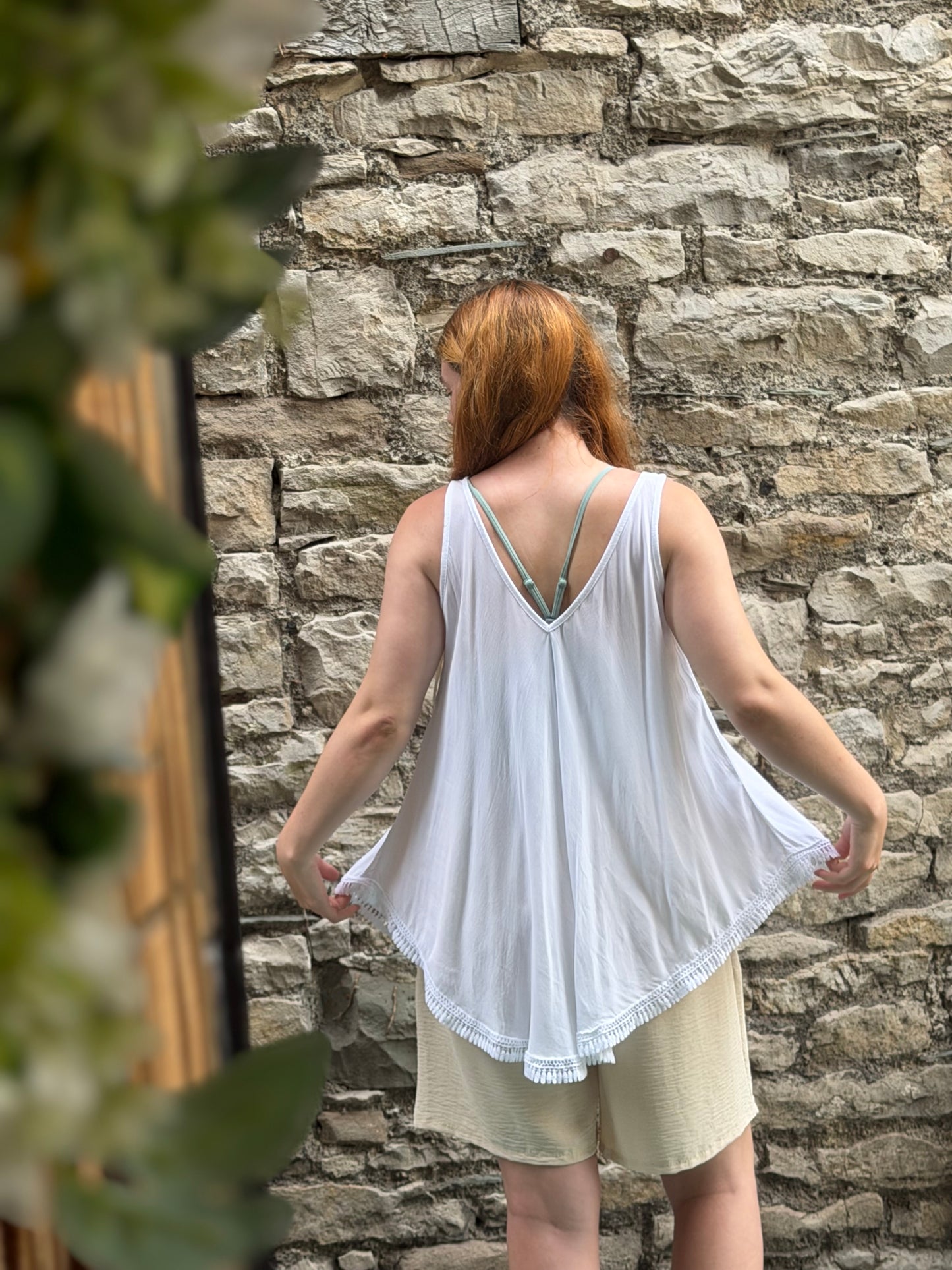 Frilled Hem V Neck Vest in white One Size Fits 8-18