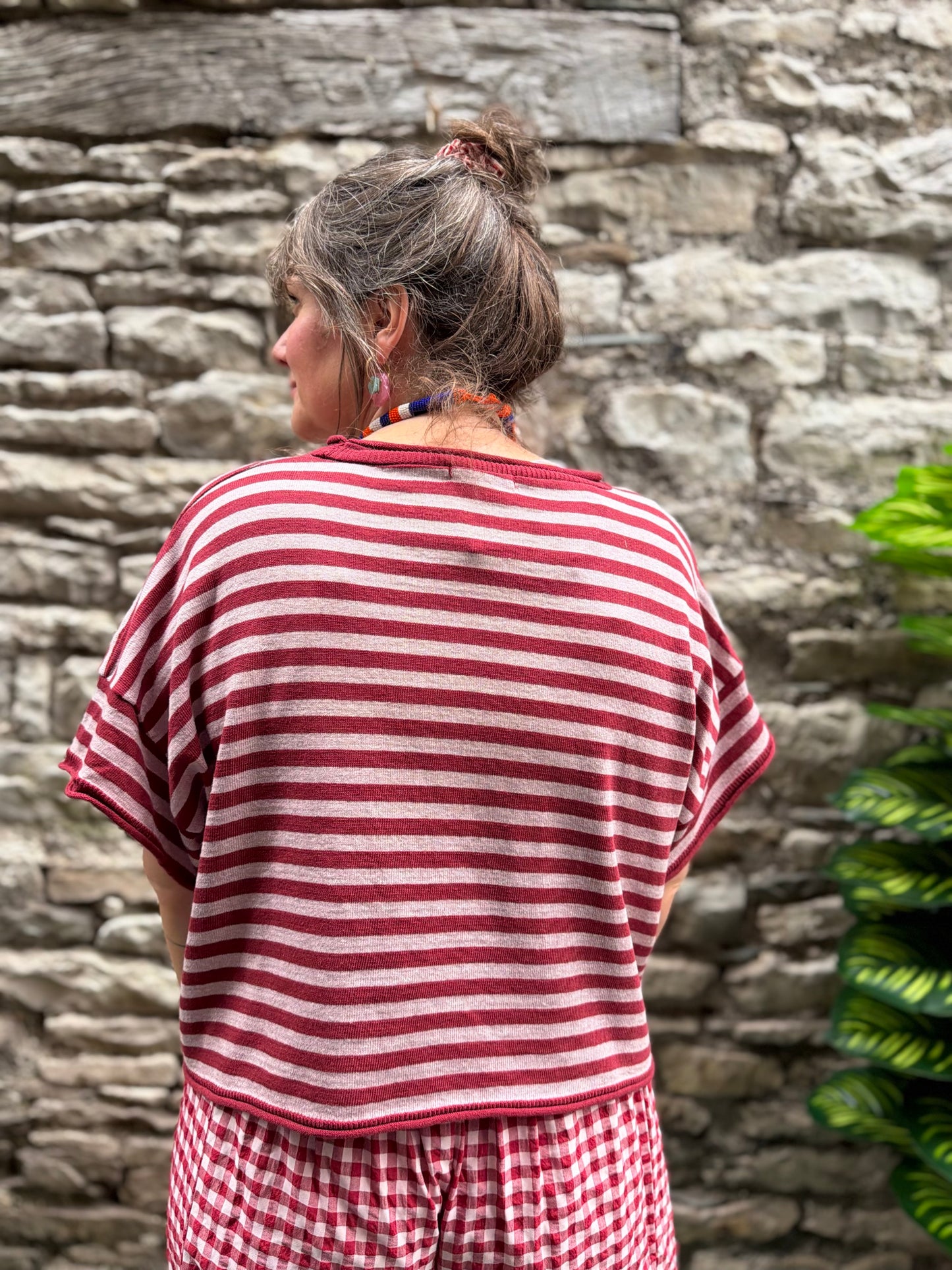 Wine Aliyah Striped Knitted Tee Size 8-20❤️