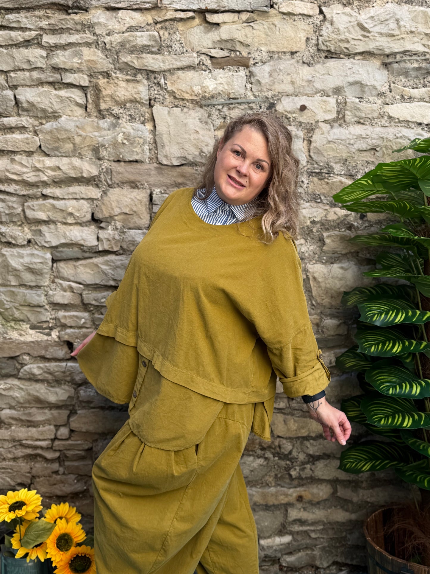 Cord Yeba Top In  Fits Size 12-22 In Olive Green