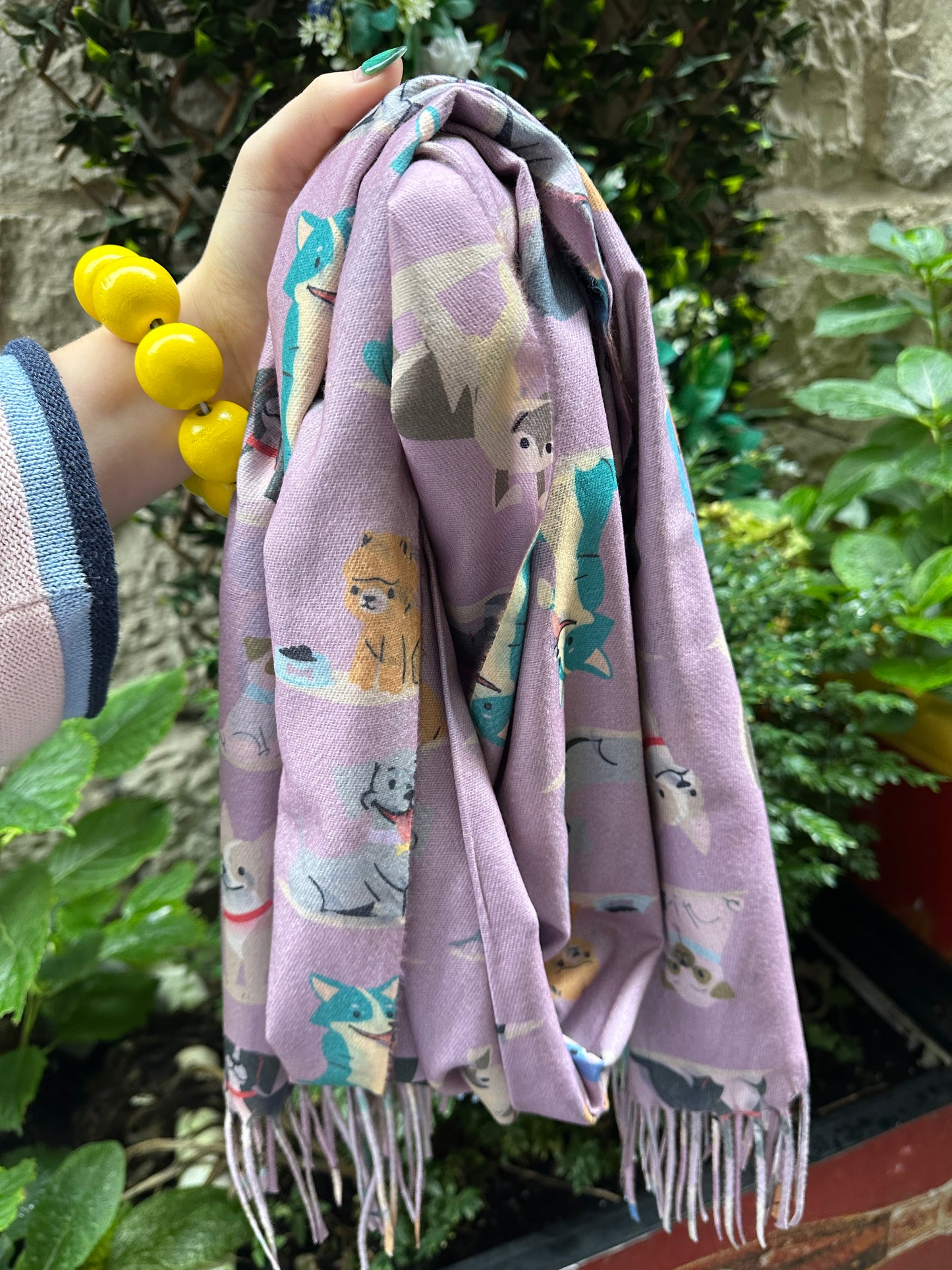 Mix colours dog print scarf in soft lavender