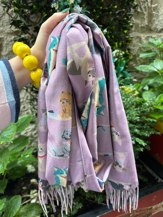 Mix colours dog print scarf in soft lavender
