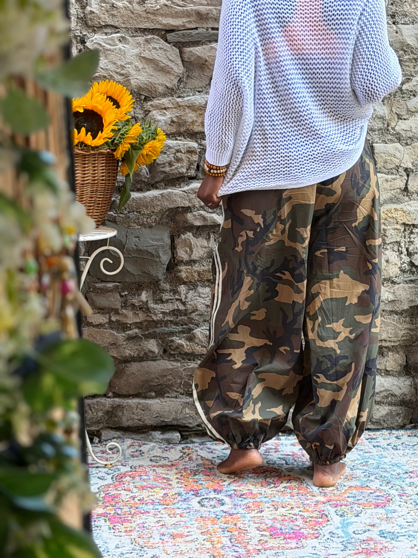 print cargo trousers one size 8-18 in green camo print
