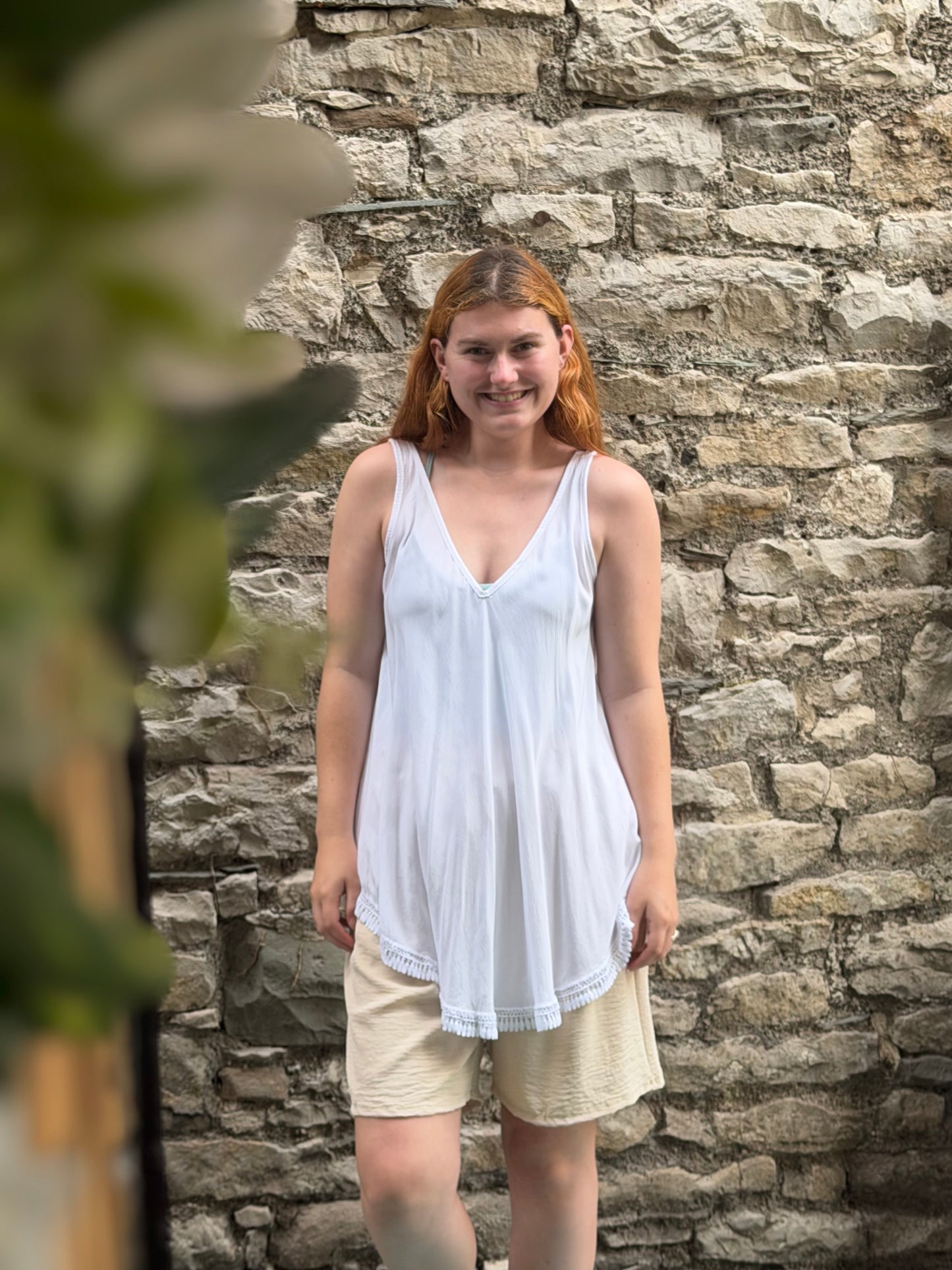 Frilled Hem V Neck Vest in white One Size Fits 8-18