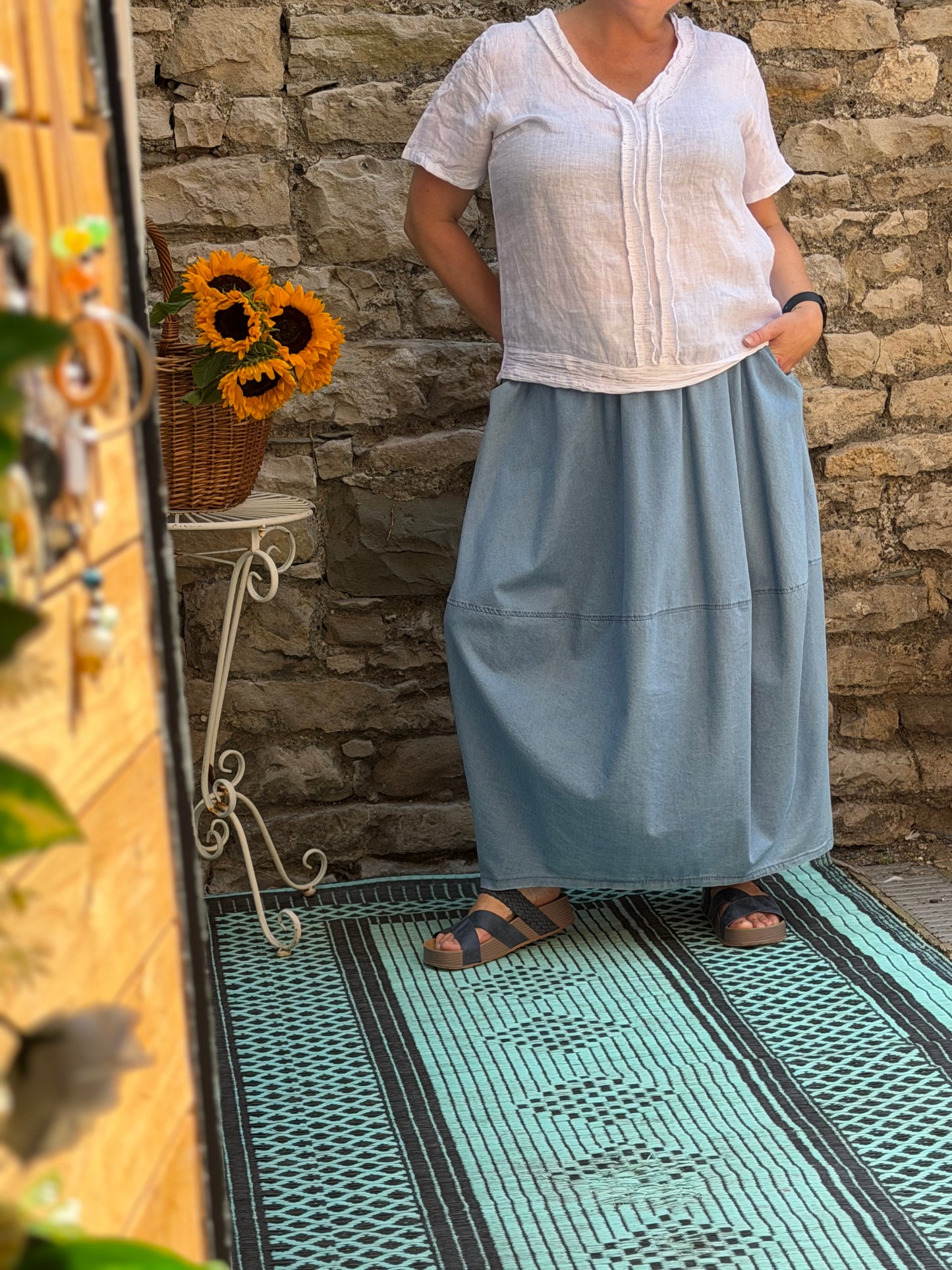 Barrel skirt in one size fits 8-18 in light dusty blue