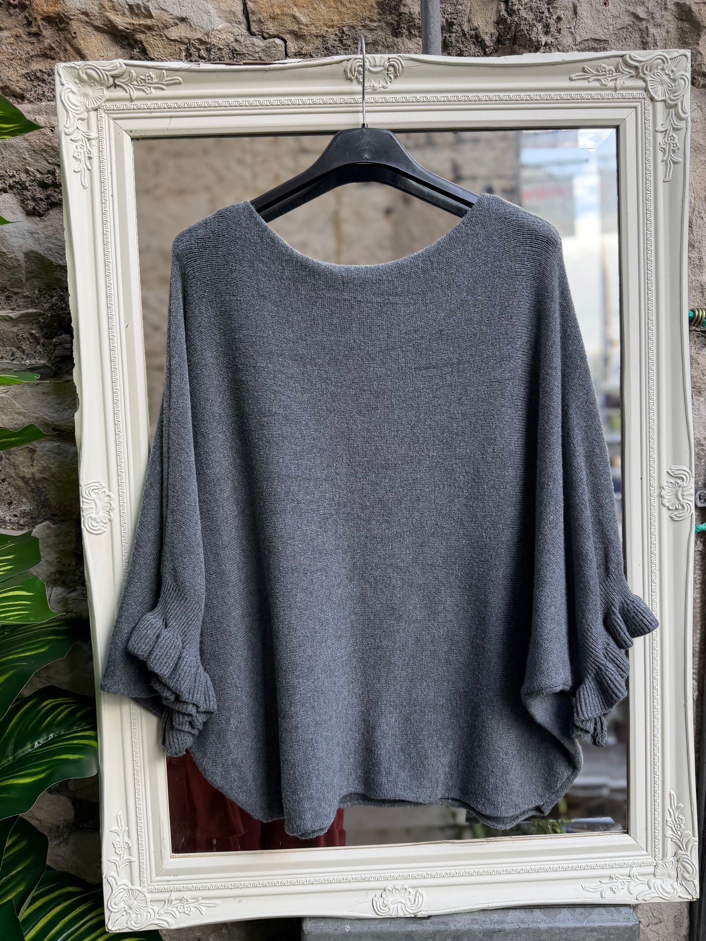 Stunning Grey Ajou knitted Bateau Neckline Short Sleeve Jumper Size 8-18