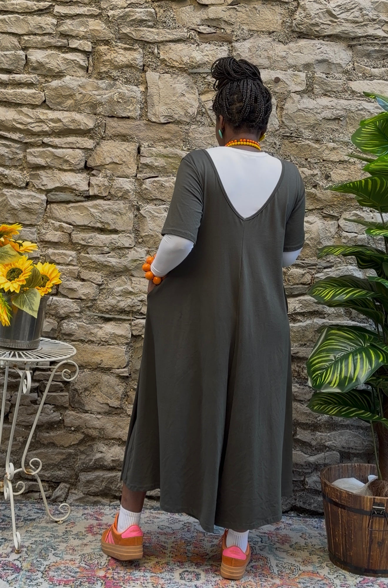 Obbe short sleeve Wide Leg jumpsuit in one size fits 8-20 in Khaki