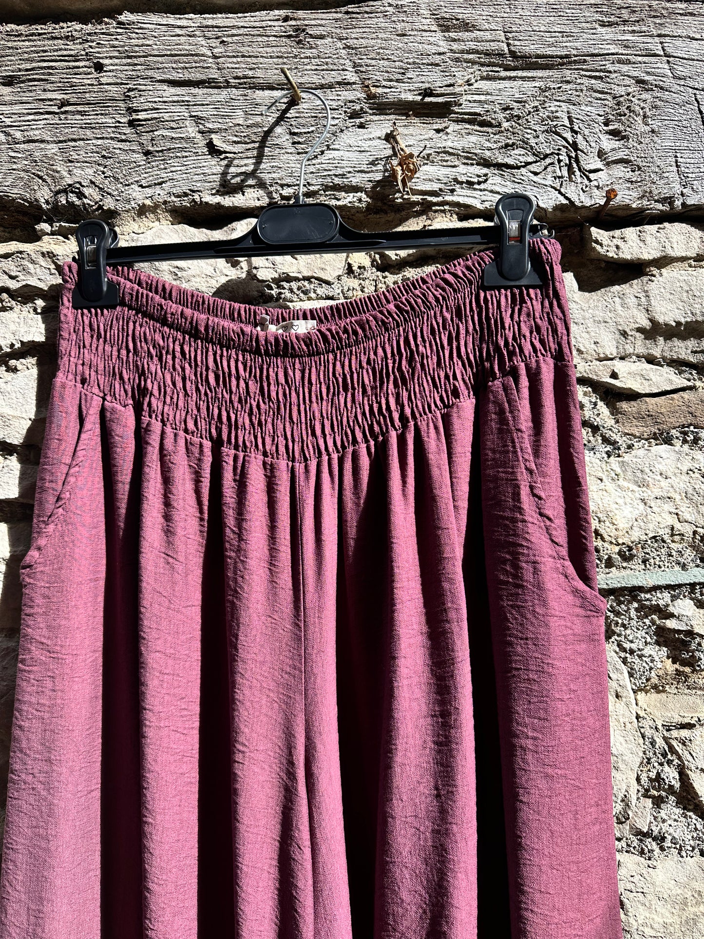 Amoki Ruched Waist Trousers Fully Elasticated Floaty In Aubergine One Size 8-22