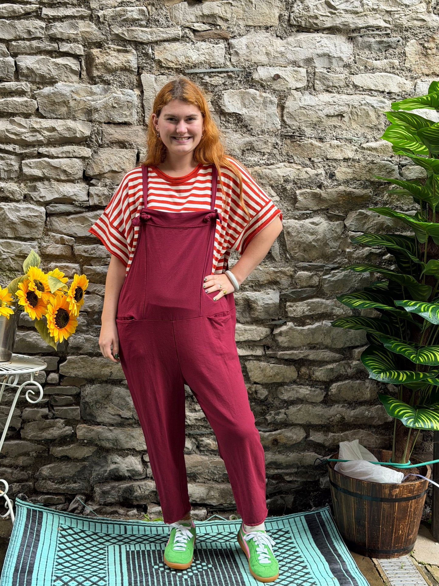 Soft Abou Dungarees In Burgundy Fits Size 8-16