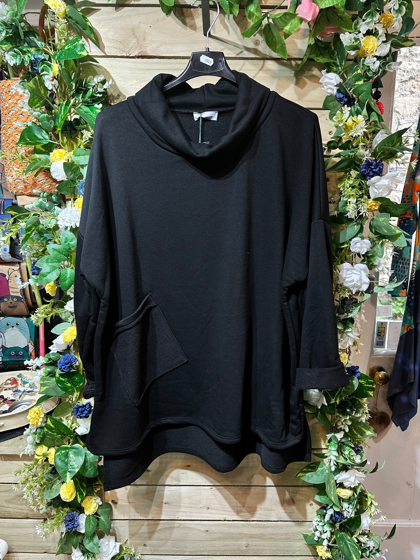 Black Roll Neck One Pocket Sweater Top Size 8-18