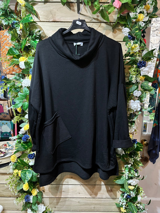 Black Roll Neck One Pocket Sweater Top Size 8-18