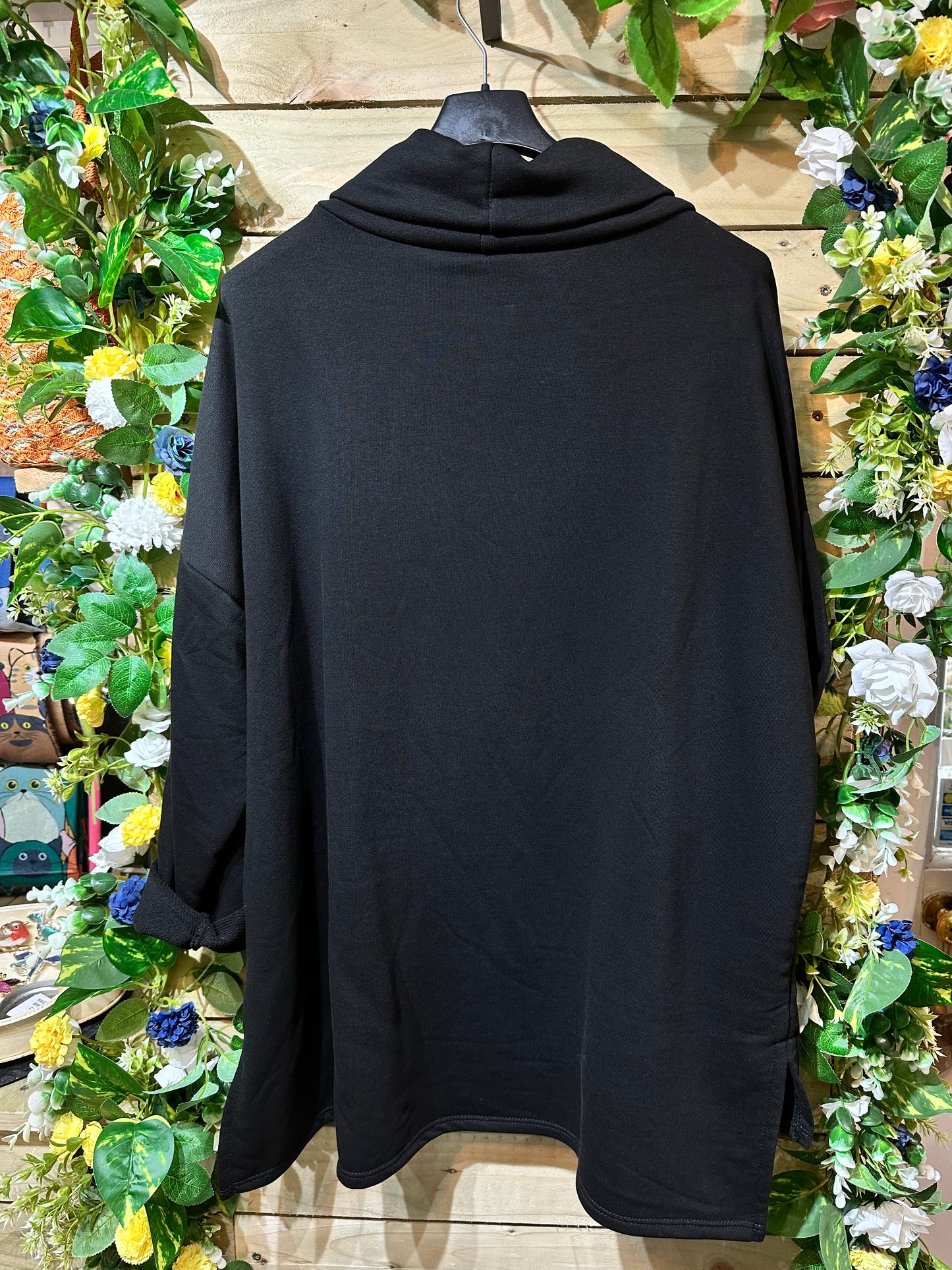 Black Roll Neck One Pocket Sweater Top Size 8-18