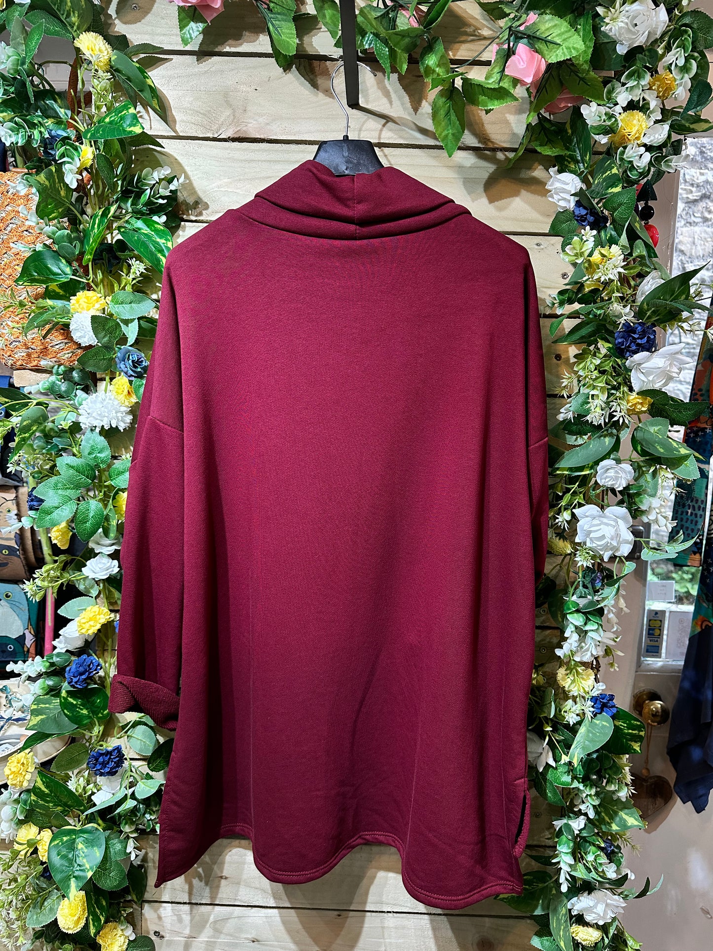 Burgundy Roll Neck One Pocket Sweater Top Size 8-18