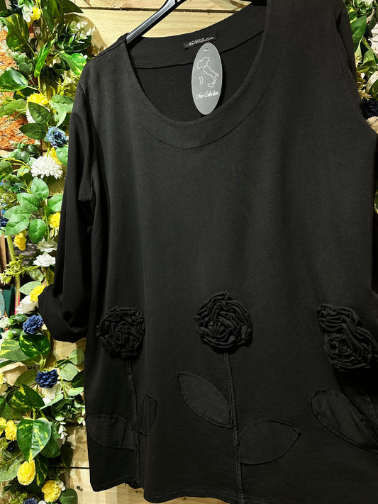 Applique Details Sweater Top Size 12-22 In Black