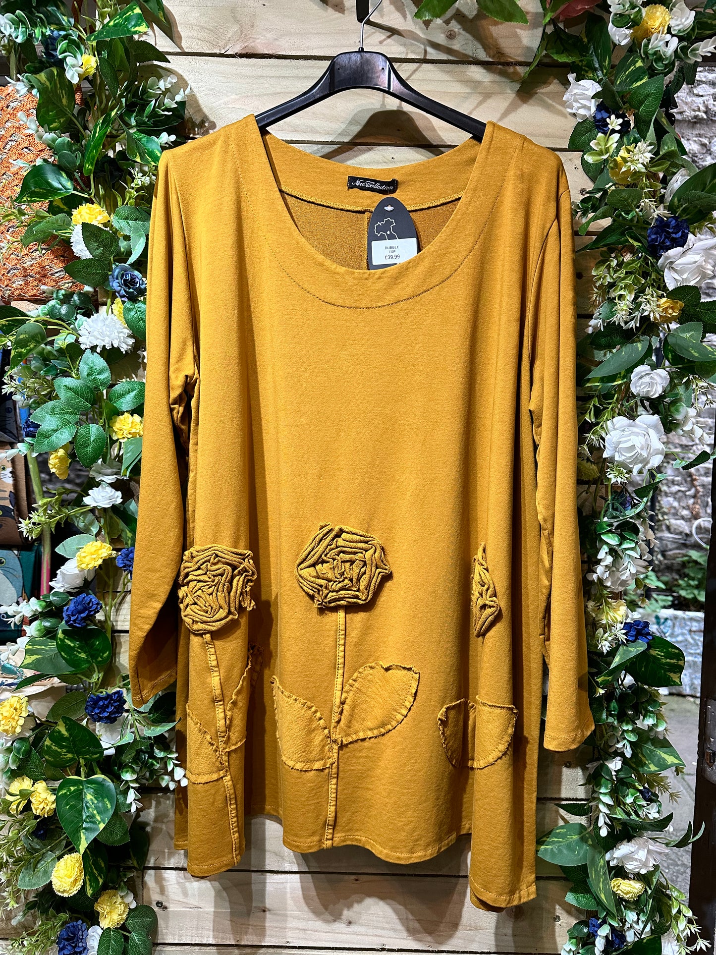 Applique Details Sweater Top Size 12-22 In Mustard