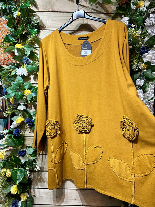 Applique Details Sweater Top Size 12-22 In Mustard