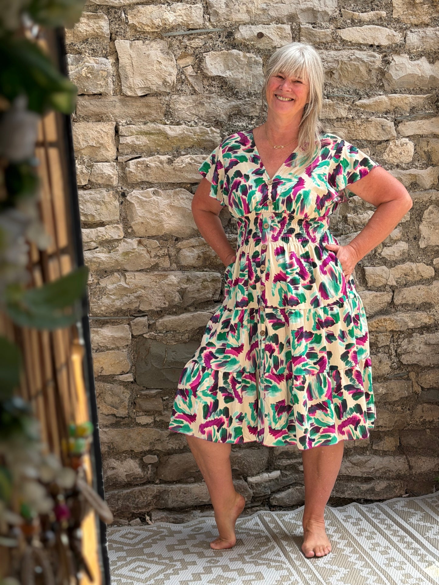 Stunning Printed Atta Dress In MIDI Length Fits Size 8-20