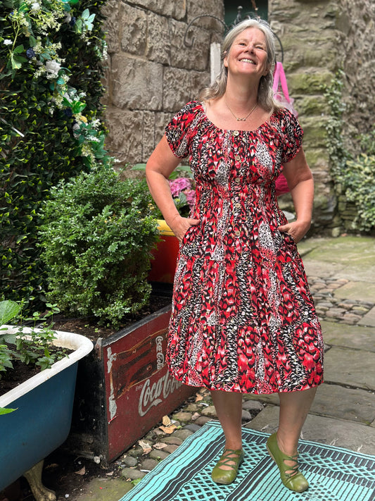 Red Atta Dress In Midi Length Fits Size 8-20.