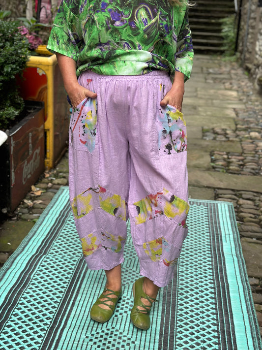 Plus Size Balloon Linen Trousers In Lilac Fits Size 12-24