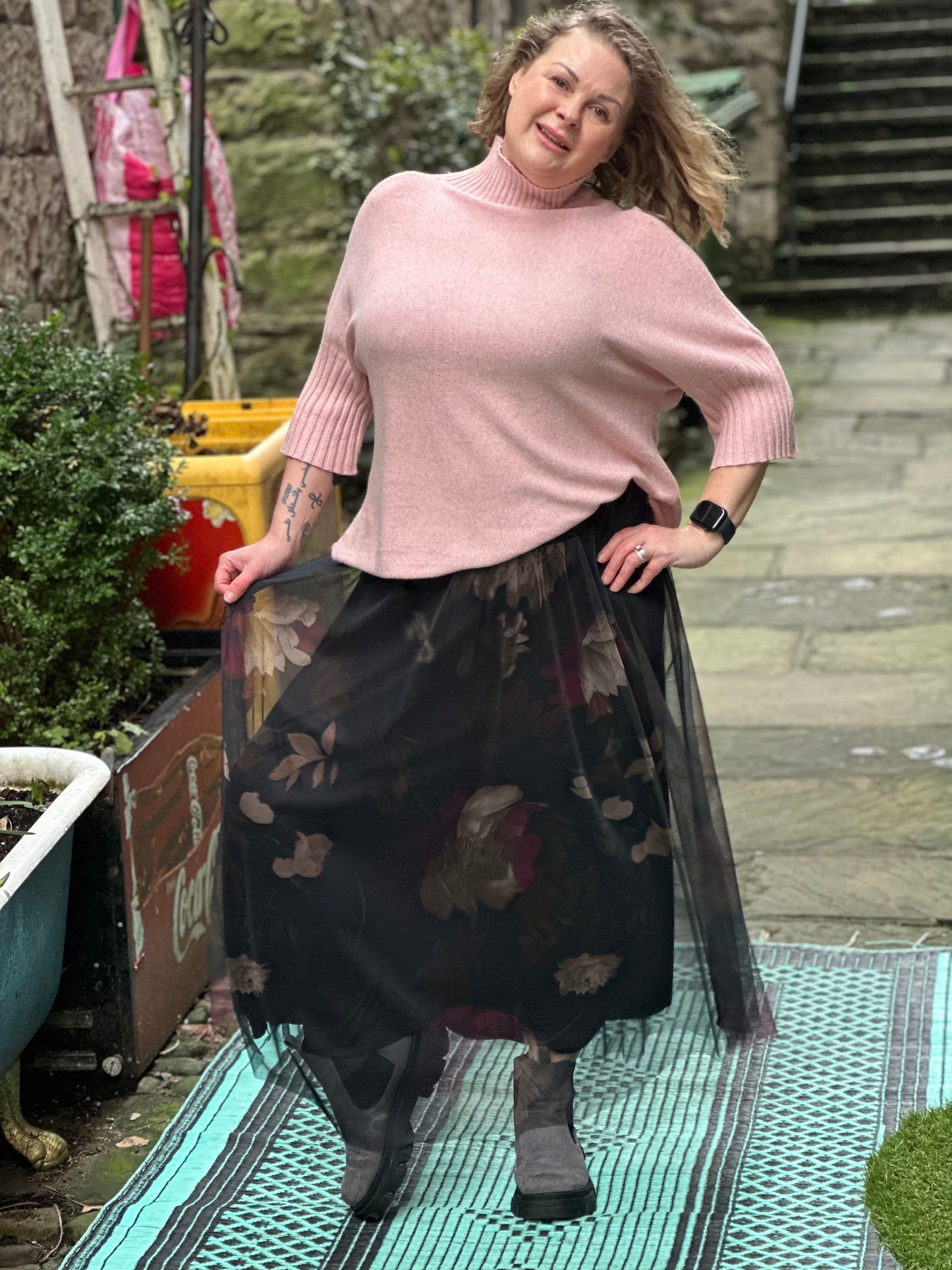 Stunning Ayana knitted Ribbed Neck Jumper In Rose Pink Size 8-20