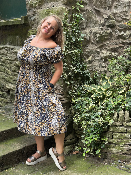 Blue Atta Dress In Midi Length Fits Size 8-20