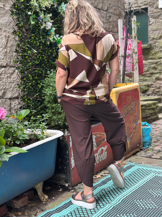 Ossa Geo Print Top Fits Size 8-18 Brown Colours