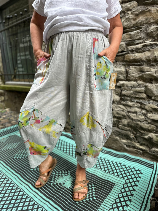 Plus Size Balloon Linen Trousers In Grey Fits Size 12-24