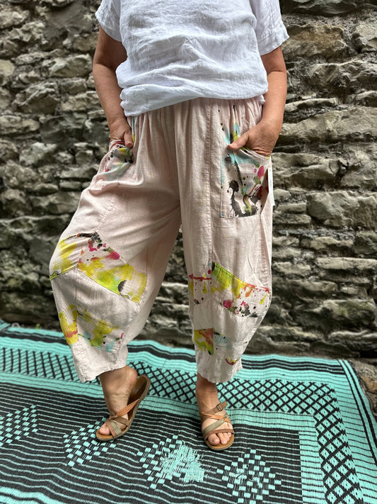 Plus Size Balloon Linen Trousers In Blush Pink Fits Size 12-24