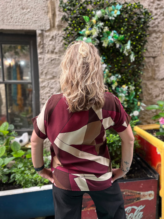 Ossa Geo Print Top Fits Size 8-18 mix Burgundy mix Colours