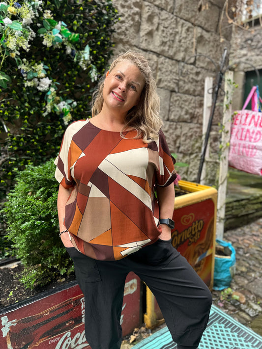 Ossa Geo Print Top Fits Size 8-18 Orange mix Colours