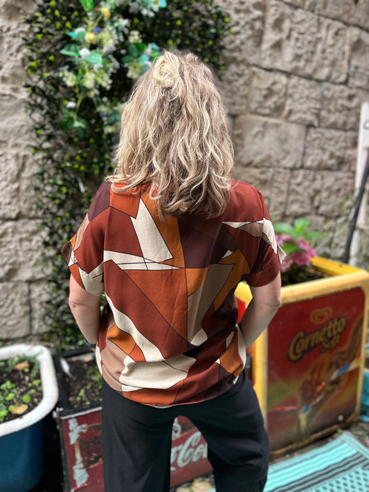 Ossa Geo Print Top Fits Size 8-18 Orange mix Colours