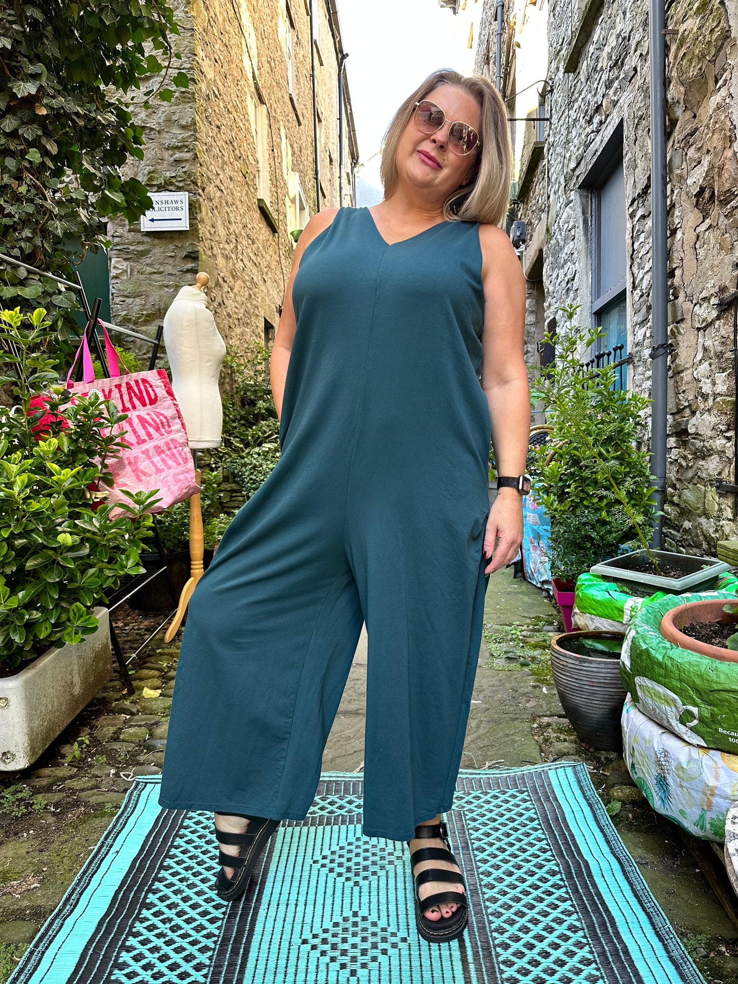 Soft and Stretchy Jersey Jumpsuit In Teal Fits Size 12-20