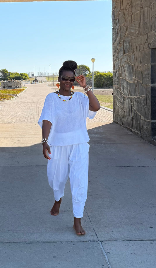 White Azu Trousers And Ayana Top Set Fits Size 8-22