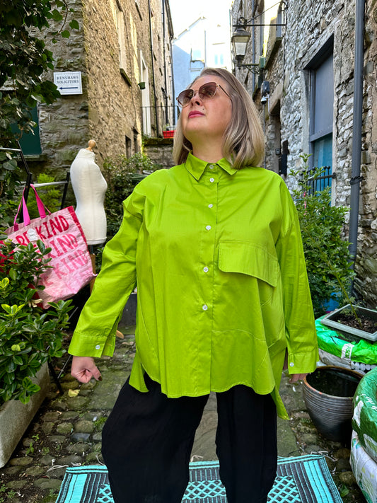 Asymmetrical Artsy Shirt In Apple Green Size 12-20