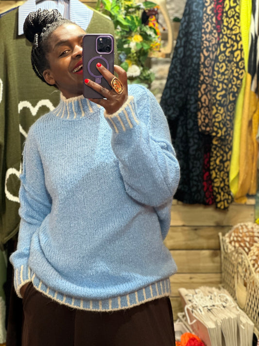 Soft Knit Sky Blue and White Aja Jumper Fits Size 8-18