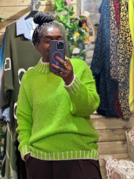 Soft Knit Lush Green and White Aja Jumper Fits Size 8-18