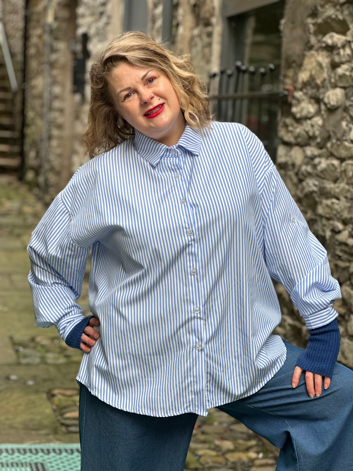 Classic Striped Shirt One Size Fits Size 10-18 Light Blue/White