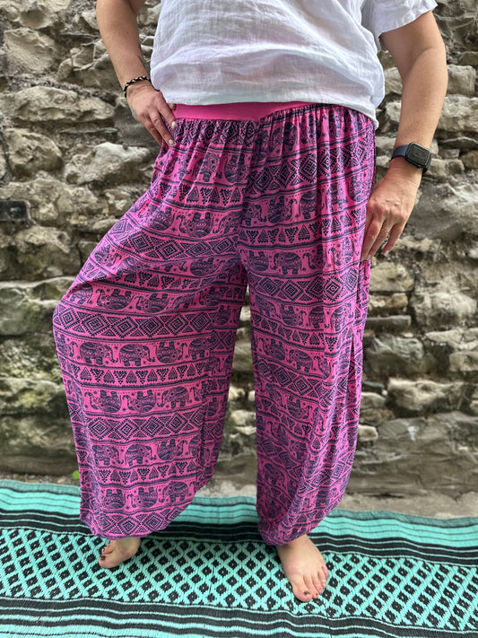 Harem Elephant Yoga Pink Trousers One Size Fits UK 10-22