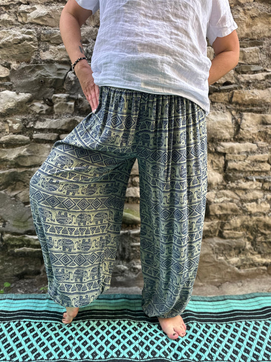 Harem Elephant Yoga Khaki Trousers One Size Fits UK 10-22